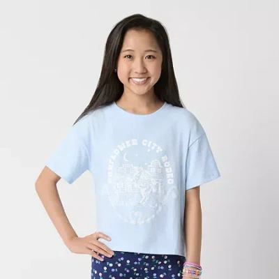 Thereabouts Little & Big Kid Girls Crew Neck Short Sleeve Boxy Fit Graphic T-shirt In Blue