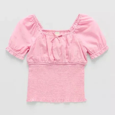Thereabouts Little & Big Kid Girls Square Neck Short Sleeve Blouse In Pink