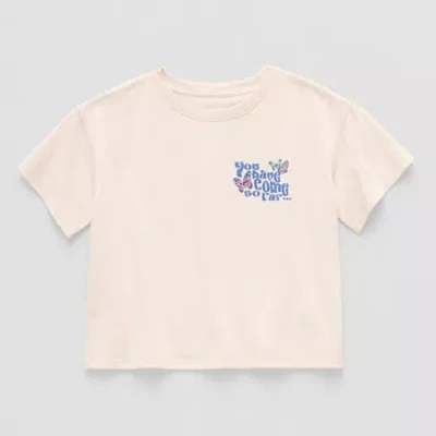 Thereabouts Little & Big Kid Girls Hidden Access Opening Crew Neck Short Sleeve Adaptive Boxy Fit Graphic T-shir In White