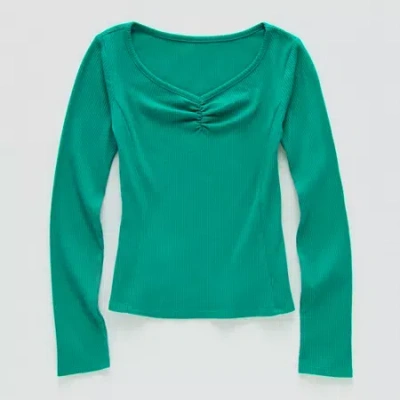 Thereabouts Little & Big Kid Girls V Neck Long Sleeve T-shirt In Green