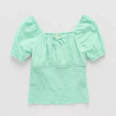 Thereabouts Little & Big Kid Girls Square Neck Short Sleeve Blouse In Green