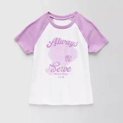 Thereabouts Rib Little & Big Kid Girls Crew Neck Short Sleeve Classic Fit Graphic T-shirt In Purple