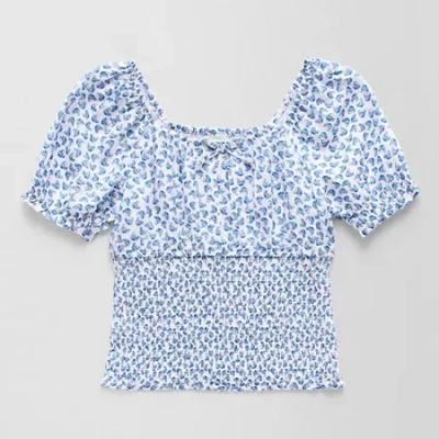 Thereabouts Little & Big Kid Girls Square Neck Short Sleeve Blouse In Blue