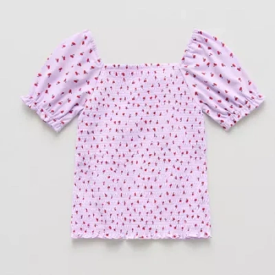 Thereabouts Little & Big Kid Girls Square Neck Short Sleeve T-shirt In Purple