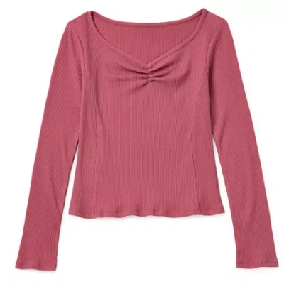 Thereabouts Little & Big Kid Girls V Neck Long Sleeve T-shirt In Red
