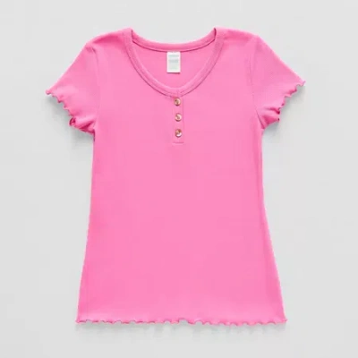 Thereabouts Little & Big Kid Girls Henley Neck Short Sleeve T-shirt In Pink