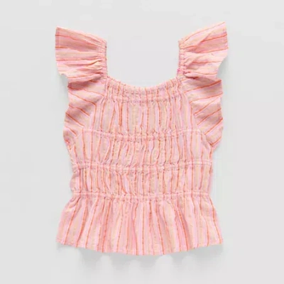 Thereabouts Little & Big Kid Girls Square Neck Short Sleeve Blouse In Orange