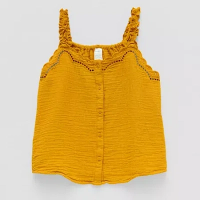 Thereabouts Little & Big Kid Girls Square Neck Embroidered Sleeveless Tank Top In Yellow