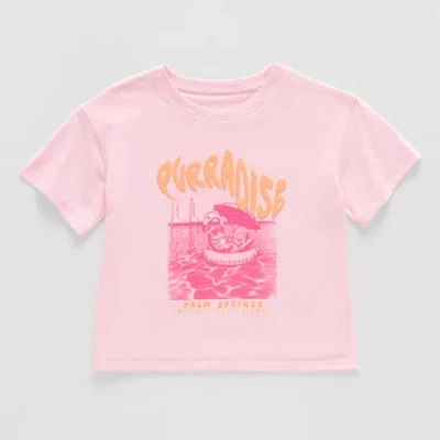 Thereabouts Little & Big Kid Girls Hidden Access Opening Crew Neck Short Sleeve Adaptive Boxy Fit Graphic T-shir In Pink