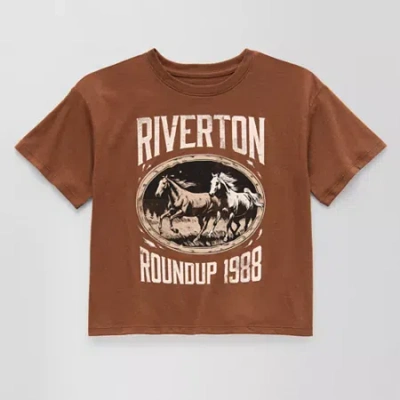 Thereabouts Little & Big Kid Girls Crew Neck Short Sleeve Boxy Fit Graphic T-shirt In Brown