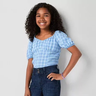 Thereabouts Little & Big Kid Girls U Neck Short Sleeve Blouse In Blue