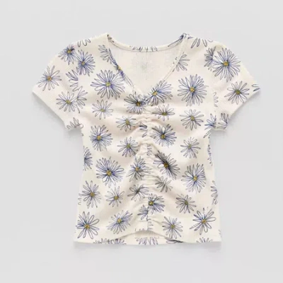 Thereabouts Little & Big Kid Girls V Neck Short Sleeve T-shirt In White