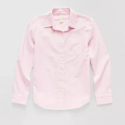Thereabouts Little & Big Kid Girls Long Sleeve Cuffed Regular Fit Button-down Shirt In Pink