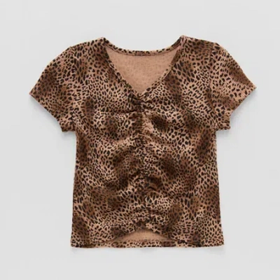 Thereabouts Little & Big Kid Girls V Neck Short Sleeve T-shirt In Brown