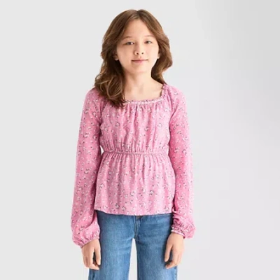 Thereabouts Little & Big Kid Girls Square Neck Long Sleeve Blouse In Pink