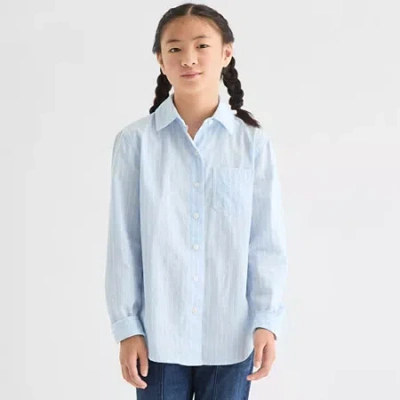 Thereabouts Little & Big Kid Girls Long Sleeve Cuffed Regular Fit Button-down Shirt In Blue