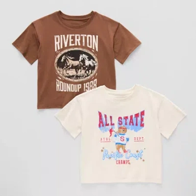 Thereabouts Little & Big Kid Girls Hidden Access Opening Crew Neck Short Sleeve Adaptive Boxy Fit Graphic T-shir In White