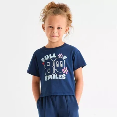 Thereabouts Little Girls Round Neck Short Sleeve Boxy Fit Graphic T-shirt In Blue