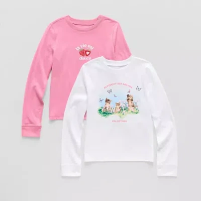 Thereabouts Little & Big Kid Girls Sensory Friendly Crew Neck Long Sleeve Adaptive Regular Fit Graphic T-shirt In Pink