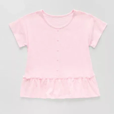 Thereabouts Little & Big Kid Girls Round Neck Short Sleeve Peplum Top In Pink