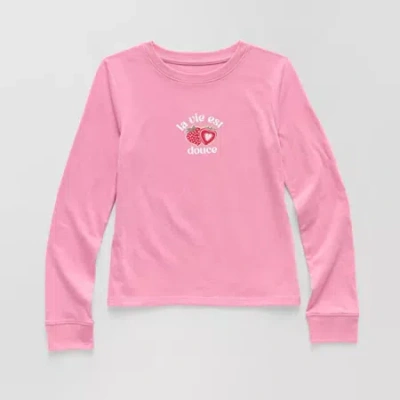 Thereabouts Little & Big Kid Girls Crew Neck Long Sleeve Regular Fit Graphic T-shirt In Pink