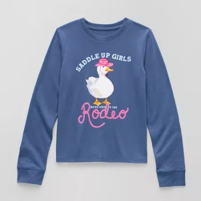 Thereabouts Little & Big Kid Girls Crew Neck Long Sleeve Regular Fit Graphic T-shirt In Blue