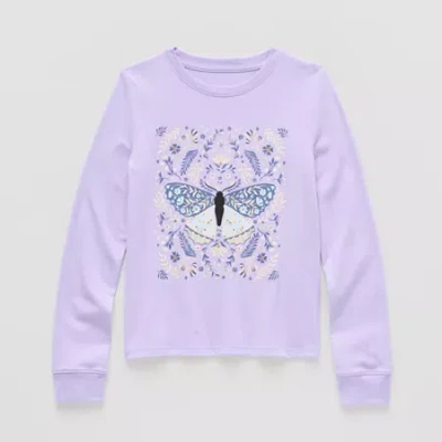 Thereabouts Little & Big Kid Girls Crew Neck Long Sleeve Regular Fit Graphic T-shirt In Purple