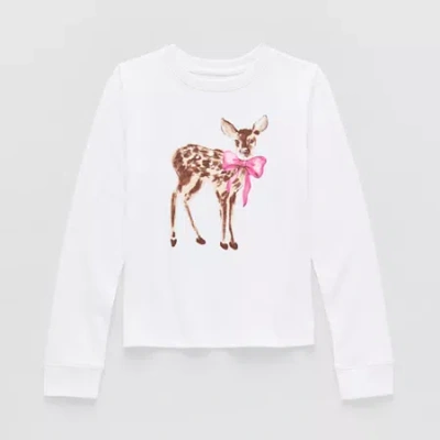 Thereabouts Little & Big Kid Girls Crew Neck Long Sleeve Regular Fit Graphic T-shirt In White