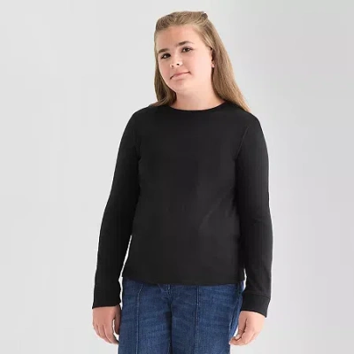 Thereabouts Little & Big Kid Girls Crew Neck Long Sleeve T-shirt In Black