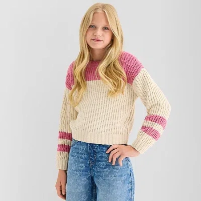 Thereabouts Little & Big Kid Girls Crew Neck Long Sleeve Pullover Sweater In Pink