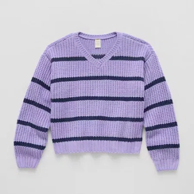 Thereabouts Little & Big Kid Girls V Neck Long Sleeve Pullover Sweater In Purple