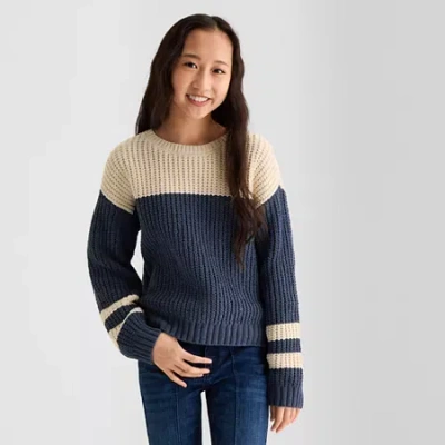 Thereabouts Little & Big Kid Girls Crew Neck Long Sleeve Pullover Sweater In Blue