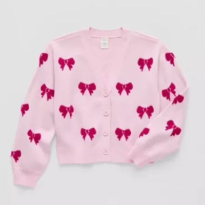 Thereabouts Little & Big Kid Girls V Neck Long Sleeve Button Bows Cardigan In Pink