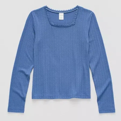 Thereabouts Little & Big Kid Girls Square Neck Long Sleeve T-shirt In Blue
