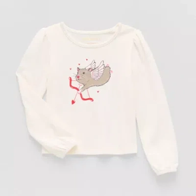 Thereabouts Little Girls Round Neck Long Sleeve Regular Fit Graphic T-shirt In White