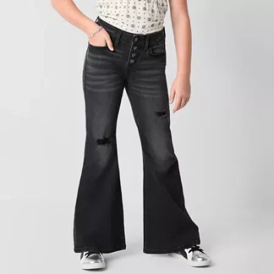 Thereabouts Little & Big Kid Girls Button Fly Flare Leg Jean In Black