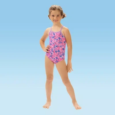 Dolfin Print Toddler & Little Girls Easy-on + Easy-off One Piece Swimsuit In Pink