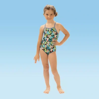 Dolfin Print Toddler & Little Girls Easy-on + Easy-off One Piece Swimsuit In Green