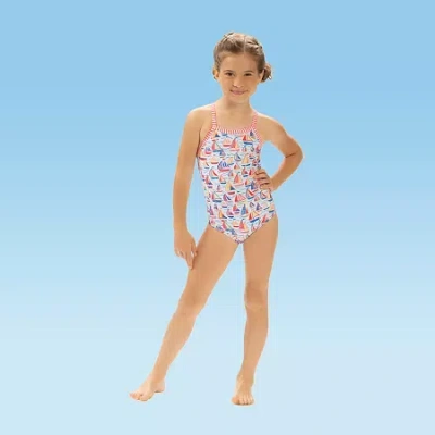 Dolfin Print Toddler & Little Girls Easy-on + Easy-off One Piece Swimsuit In Multi