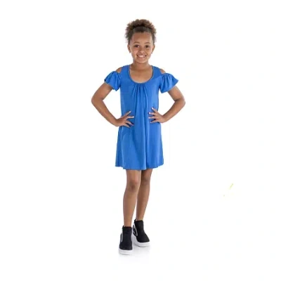 24sevenkid Big Kid Girls Short Sleeve A-line Dress In Blue