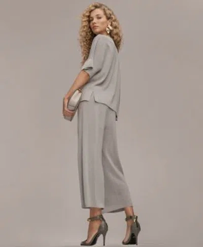 Donna Karan Womens Crewneck Sweater Sequin Detail Wide Leg Pants In Gray