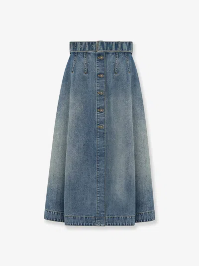 Dior Women Flared Midi Denim Skirt In Green