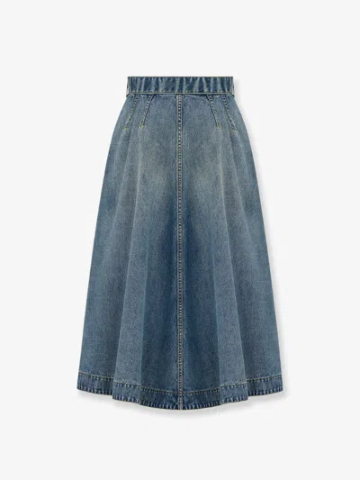 Dior Women Flared Midi Denim Skirt In Green