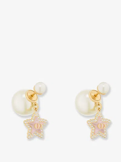 Dior Women Orecchini In Metallo Con Finitura Oro E Perle In Resina Bianca In Gold