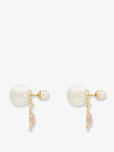 Dior Women Orecchini In Metallo Con Finitura Oro E Perle In Resina Bianca In Gold