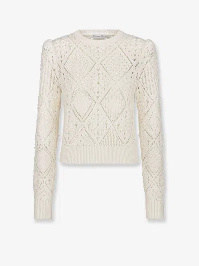 Dior Women Perforated Cotton Sweater In Neutral