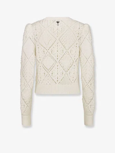 Dior Women Perforated Cotton Sweater In Neutral