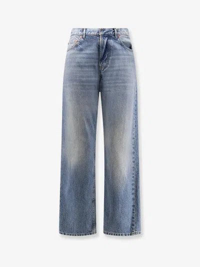 Dior Women Stonewashed Denim Jeans With  Oblique Motif Inside In Blue