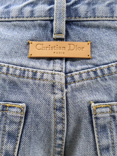 Dior Women Stonewashed Denim Jeans With  Oblique Motif Inside In Blue
