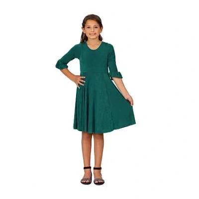24sevenkid Big Kid Girls 3/4 Sleeve Party Dress In Green